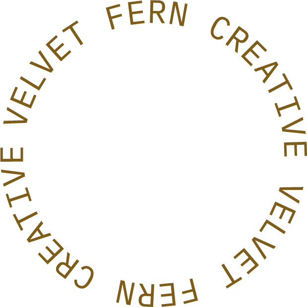 circle-badge-gold-vfc Gold logo for web development business Velvet Fern Creative in a circular badge